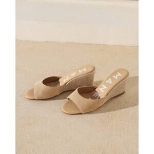 MANEBI Soft Suede Mule Wedge Espadrille Hamptons Champagne Beige EU 38  US8 NEW